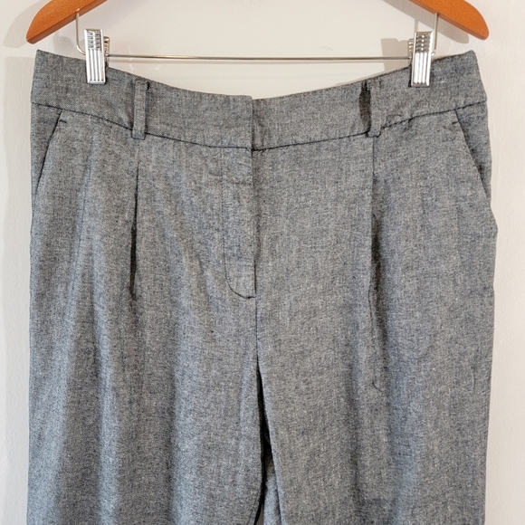 TALBOTS Bristol Pant Women Sz 14 Gray Linen Blend Pleat Front Cropped Minimalist - Picture 3 of 12